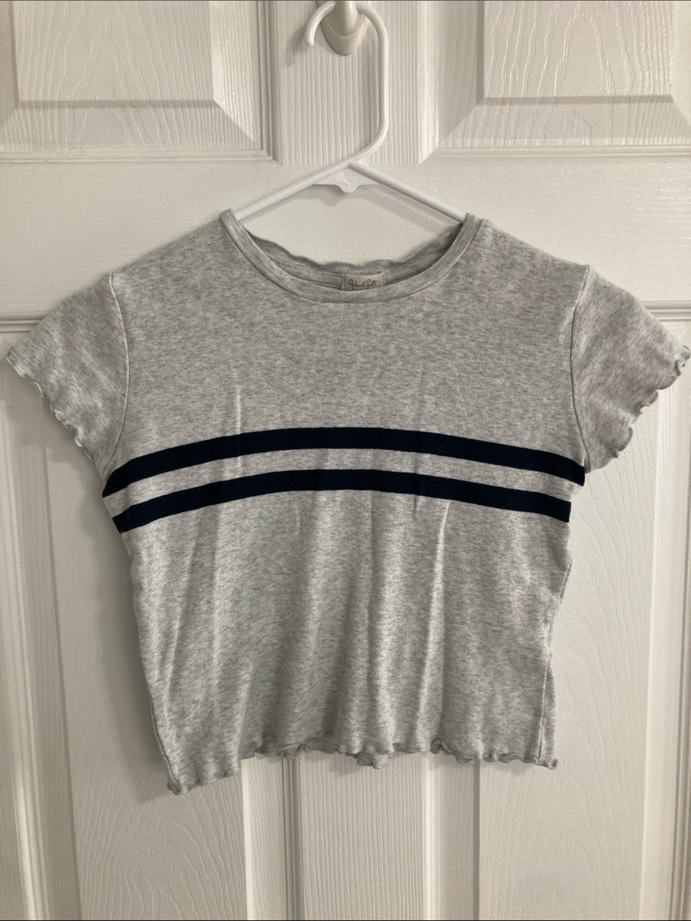 Brandy Melville J Galt Gray Crop Tee with Navy Stripes